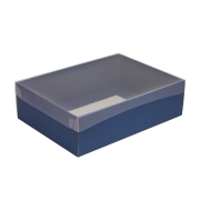 Dárková krabice s průhledným víkem 350x250x100/35 mm, modrá