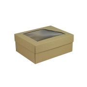 Dárková krabička 240x180x95 mm, dno+víko s průhledným okénkem, přírodní