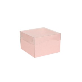 Dárková krabice s průhledným víkem 150x150x100 mm, růžová