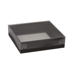 Dárková krabice s průhledným víkem 150x150x50 mm, černo-bílá