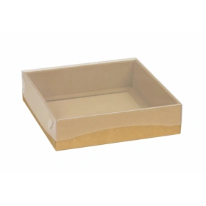 Dárková krabice s průhledným víkem 150x150x50 mm, kraft