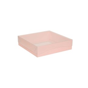 Dárková krabice s průhledným víkem 200x200x50 mm, růžová