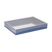 Dárková krabice s průhledným víkem 250x150x50/35 mm, modrá 2. jakost