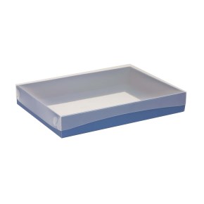 Dárková krabice s průhledným víkem 250x150x50/35 mm, modrá 2. jakost