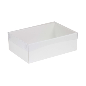 Dárková krabice s průhledným víkem 300x200x100/35 mm, bílá