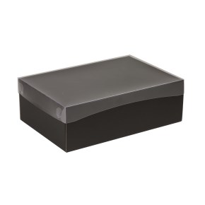 Dárková krabice s průhledným víkem 300x200x100/35 mm, černá