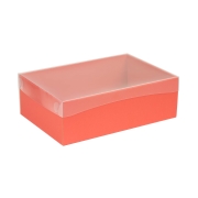 Dárková krabice s průhledným víkem 300x200x100/35 mm, korálová
