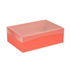 Dárková krabice s průhledným víkem 300x200x100/35 mm, korálová