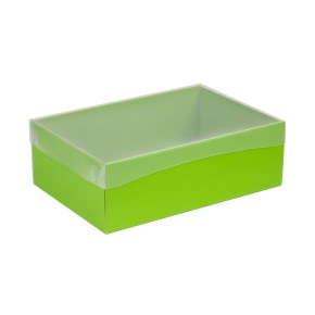 Dárková krabice s průhledným víkem 300x200x100/35 mm, zelená