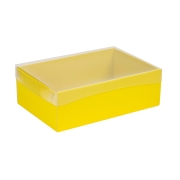 Dárková krabice s průhledným víkem 300x200x100/35 mm, žlutá