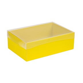 Dárková krabice s průhledným víkem 300x200x100/35 mm, žlutá
