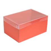 Dárková krabice s průhledným víkem 300x200x150/35 mm, korálová