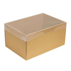 Dárková krabice s průhledným víkem 300x200x150/35 mm, kraftová - hnědá