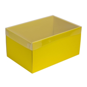Dárková krabice s průhledným víkem 300x200x150/35 mm, žlutá