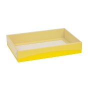 Dárková krabice s průhledným víkem 300x200x50/35 mm, žlutá