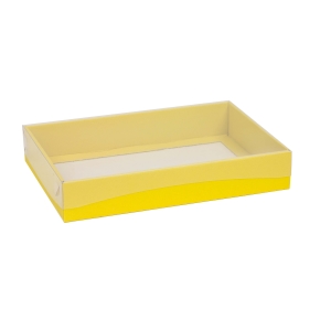 Dárková krabice s průhledným víkem 300x200x50/35 mm, žlutá