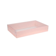 Dárková krabice s průhledným víkem 300x200x50 mm, růžová