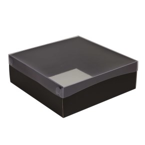 Dárková krabice s průhledným víkem 300x300x100/35 mm, černá