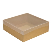 Dárková krabice s průhledným víkem 300x300x100/35 mm, kraftová - hnědá