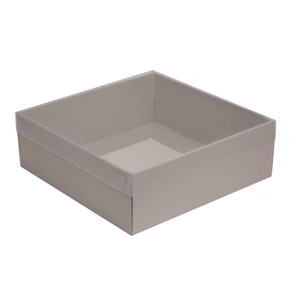 Dárková krabice s průhledným víkem 300x300x100/35 mm, šedá