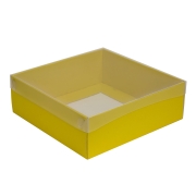 Dárková krabice s průhledným víkem 300x300x100/35 mm, žlutá