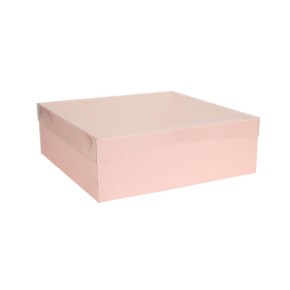 Dárková krabice s průhledným víkem 300x300x100 mm, růžová