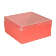 Dárková krabice s průhledným víkem 300x300x150/35 mm, korálová