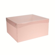 Dárková krabice s průhledným víkem 300x300x150 mm, růžová