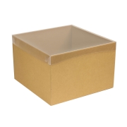 Dárková krabice s průhledným víkem 300x300x200/35 mm, hnědá - kraftová