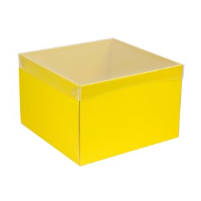 Dárková krabice s průhledným víkem 300x300x200/35 mm, žlutá