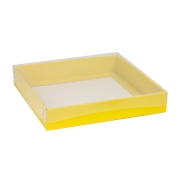 Dárková krabice s průhledným víkem 300x300x50/35 mm, žlutá