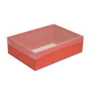 Dárková krabice s průhledným víkem 350x250x100/35 mm, korálová