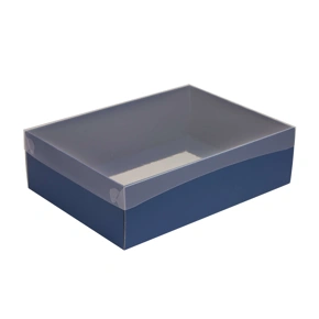 Dárková krabice s průhledným víkem 350x250x100/35 mm, modrá