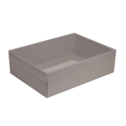 Dárková krabice s průhledným víkem 350x250x100/35 mm, šedá