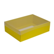 Dárková krabice s průhledným víkem 350x250x100/35 mm, žlutá