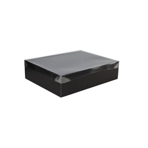 Dárková krabice s průhledným víkem 350x250x100 mm, černá
