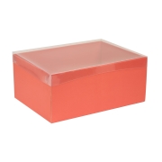Dárková krabice s průhledným víkem 350x250x150/35 mm, korálová