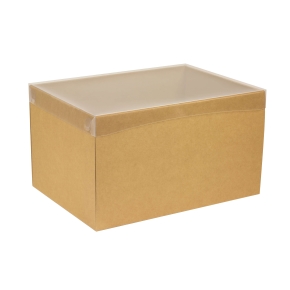 Dárková krabice s průhledným víkem 350x250x200/35 mm, hnědá - kraftová