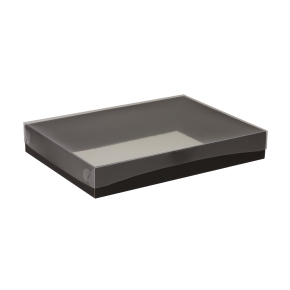 Dárková krabice s průhledným víkem 350x250x50/35 mm, černá
