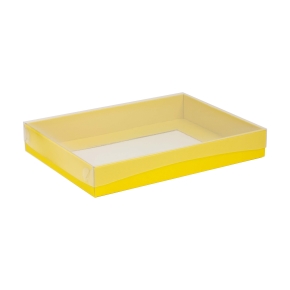 Dárková krabice s průhledným víkem 350x250x50/35 mm, žlutá
