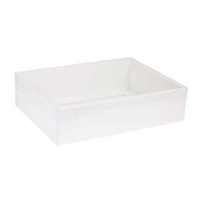 Dárková krabice s průhledným víkem 400x300x100/35 mm, bílá