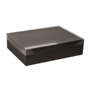 Dárková krabice s průhledným víkem 400x300x100/35 mm, černá
