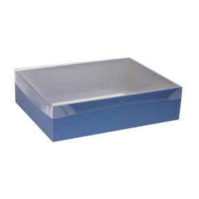 Dárková krabice s průhledným víkem 400x300x100/35 mm, modrá