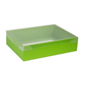 Dárková krabice s průhledným víkem 400x300x100/35 mm, zelená