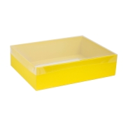 Dárková krabice s průhledným víkem 400x300x100/35 mm, žlutá