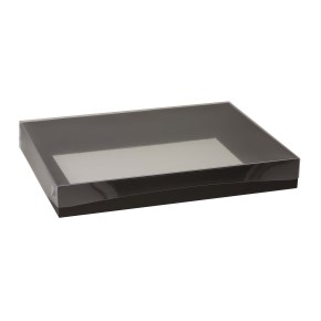 Dárková krabice s průhledným víkem 400x300x50/35 mm, černá