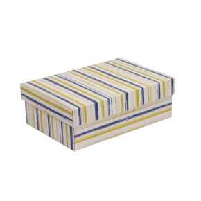 Dárková krabice s víkem 300x200x100/40 mm, VZOR - PRUHY modrá/žlutá