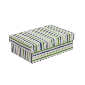 Dárková krabice s víkem 300x200x100/40 mm, VZOR - PRUHY zelená/modrá