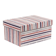 Dárková krabice s víkem 300x200x150/40 mm, VZOR - PRUHY fialová/korálová