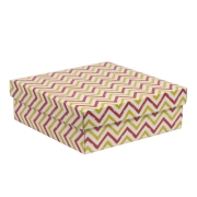 Dárková krabice s víkem 300x300x100/40 mm, VZOR - CIK CAK korálová/žlutá Dárková krabice s víkem 300x300x100/40 mm, VZOR - CIK CAK korálová/žlutá